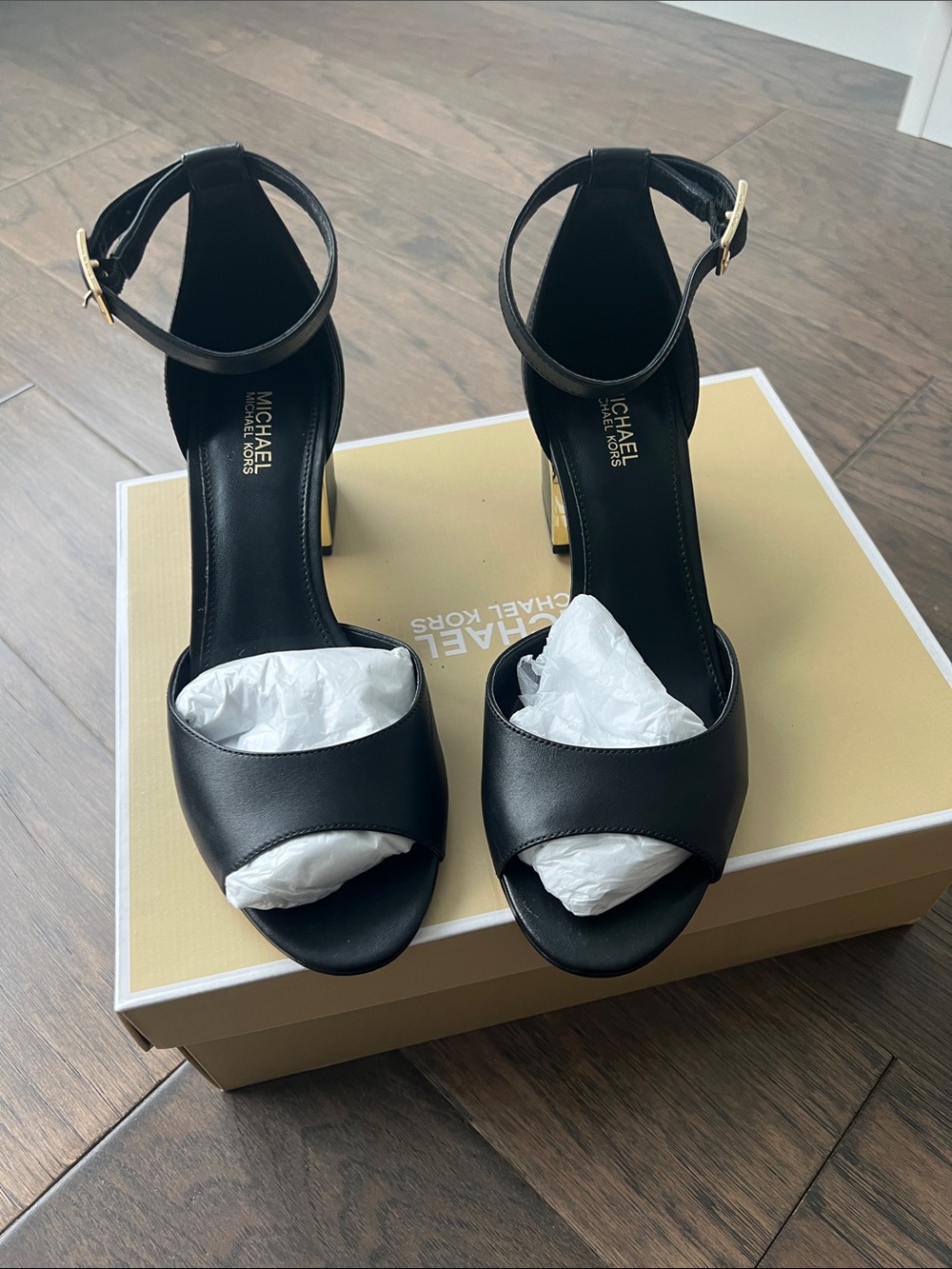 MICHAEL Michael Kors Lana Mid Leather Open-Toe Heels